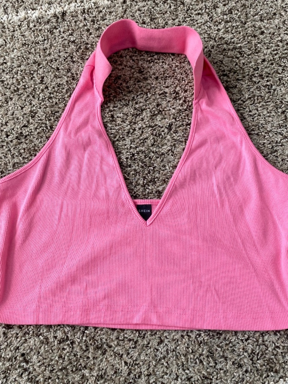 SHEIN Pink Ribbed Halter Crop Top — Women's XL / US 12